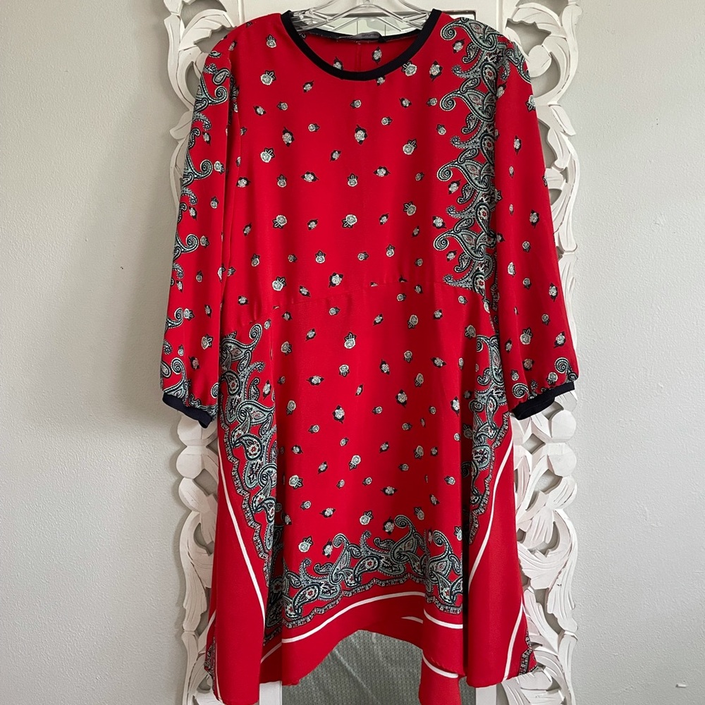 L Red Paisley Bandana Zara Dress with Pockets
